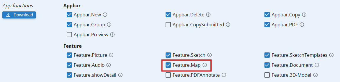 App function feature maps