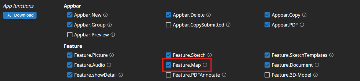 Dark App function feature maps