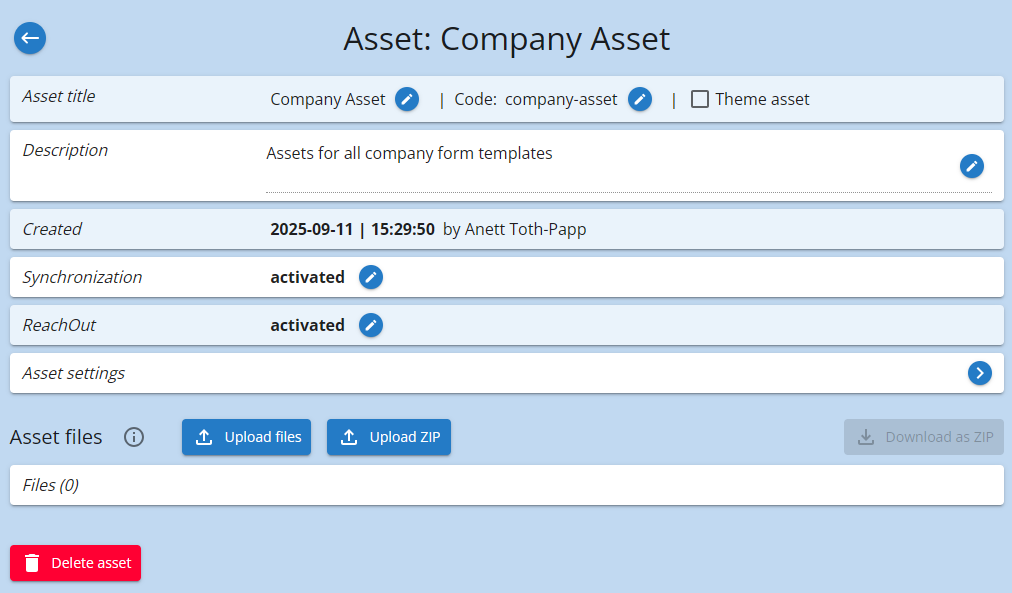 Asset detail view