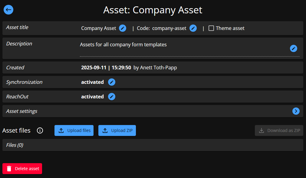 Dark Asset detail view
