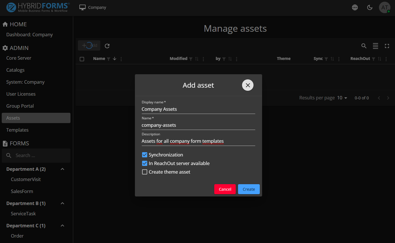 Dark Create new Asset