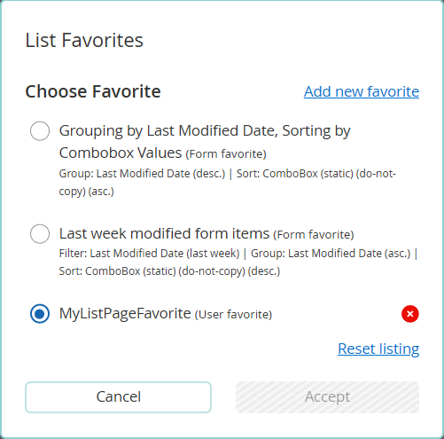 ListPage Favorites