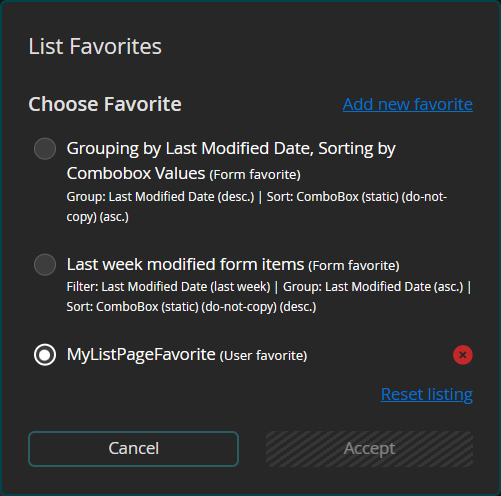 Dark ListPage Favorites