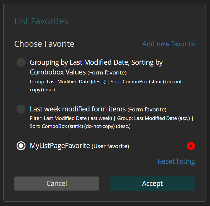 Dark ListPage Favorites