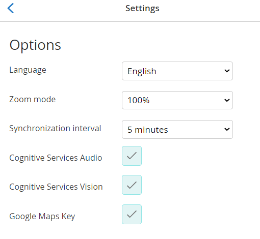 Settings page - Language