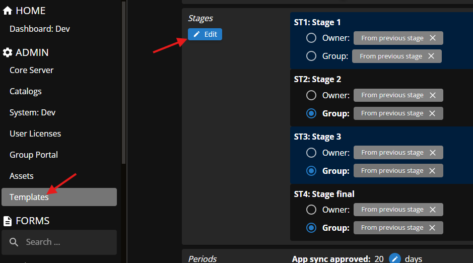 Dark Edit Stages in Admin UI